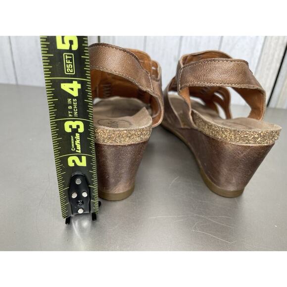Taos Sandals Womens 8.5 Casual Strappy Slingback Wedge Brown Leather - Picture 4 of 5